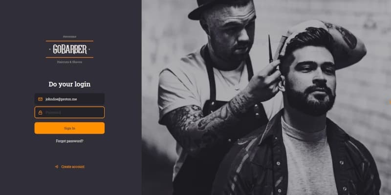 GoBarber's web login page